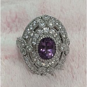 Judith Ripka Sterling, Amethyst, and Diamonique Ring, Size 7